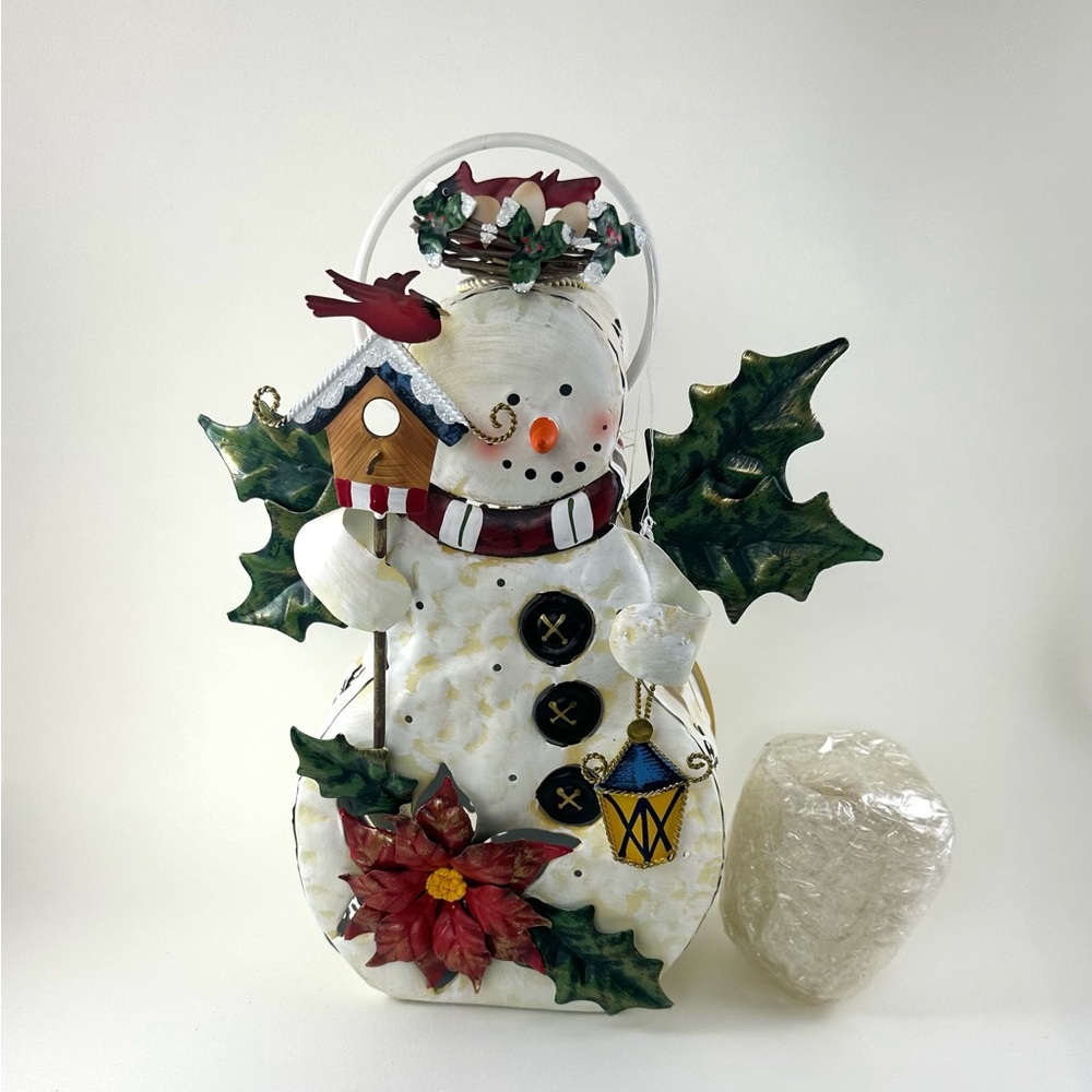 Vintage Home Interiors Metal Snowman Lantern Votive Candle Holder Christmas